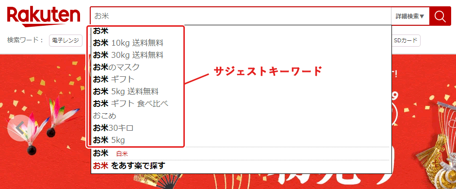 楽天のサジェストキーワード